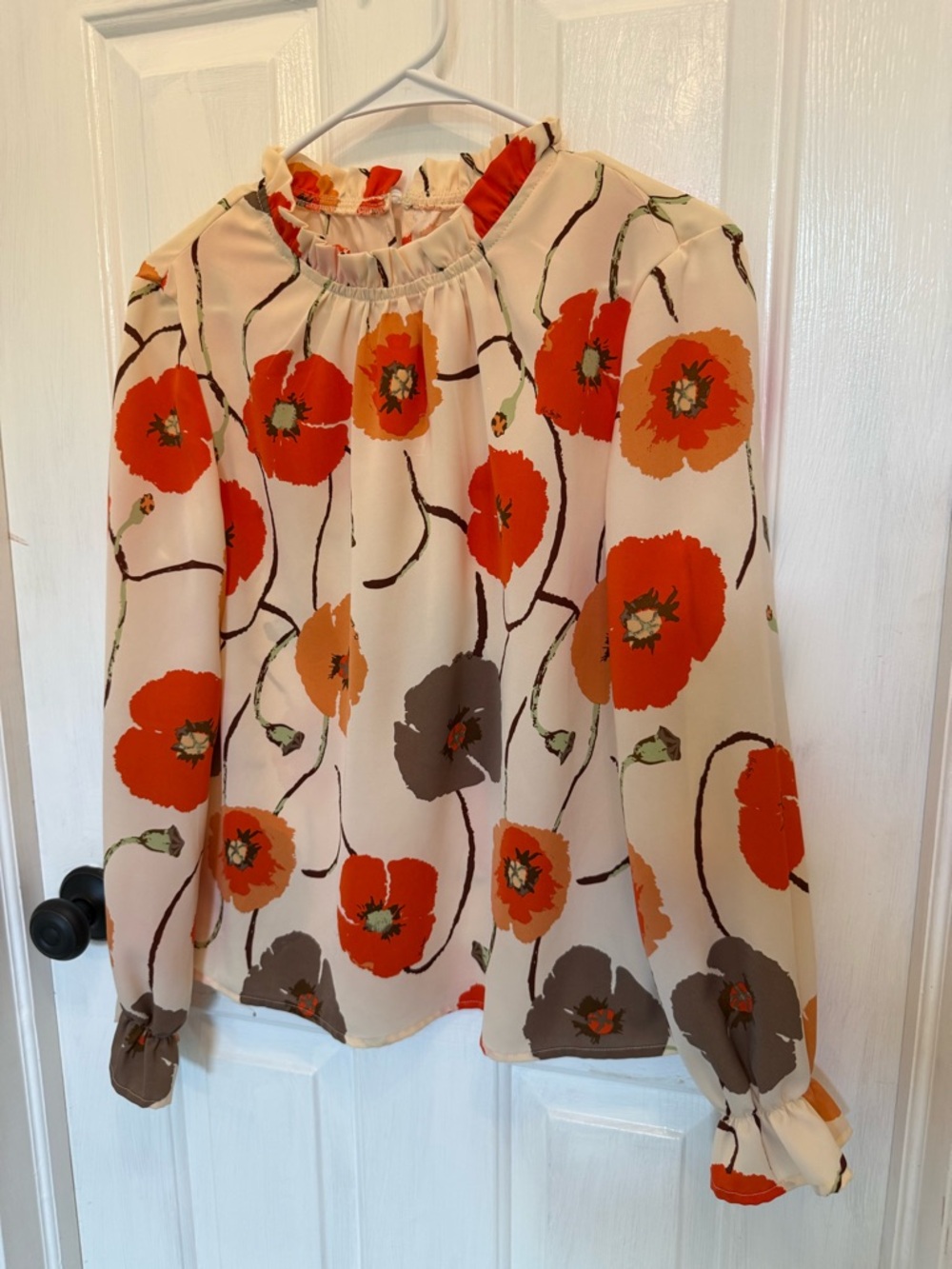 SHEIN Cream Blouse with Orange and Brown Floral Print